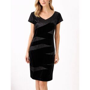 Marina Rinaldi Black Cocktail Dress NWT Satin & Velvet Sheath Evening Party Size